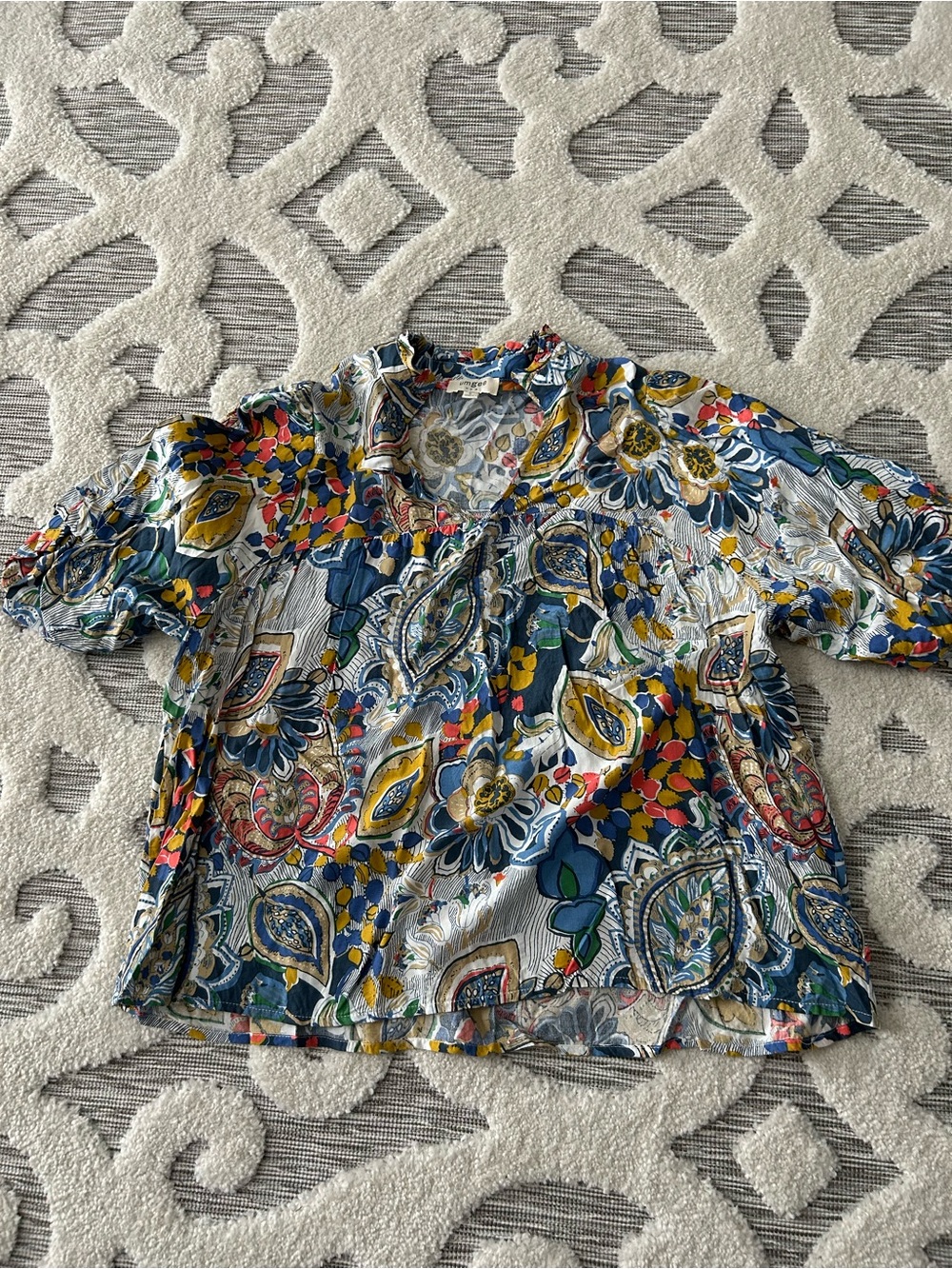 Umgee Floral Print Blouse in Blue, Yellow, Pink, Green